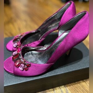 Ann Taylor Fuchsia Peep-Toe Heels with Jewel Accents